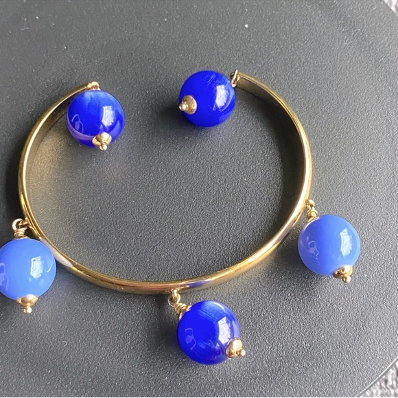 Kate Spade Blue glass marble gold cuff style bracelet. Has a K. Spade bag!! - Picture 1 of 4